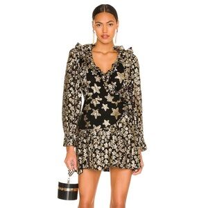 LoveShackFancy Black Findlay Gold Star Wrap Mini Dress